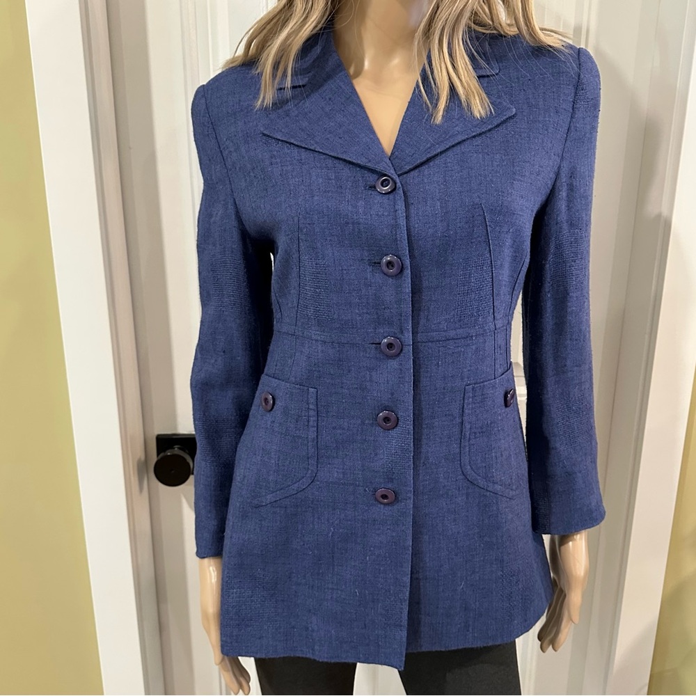 Lilys Women's Blue Tailored Linen Blend Blazer Jacket